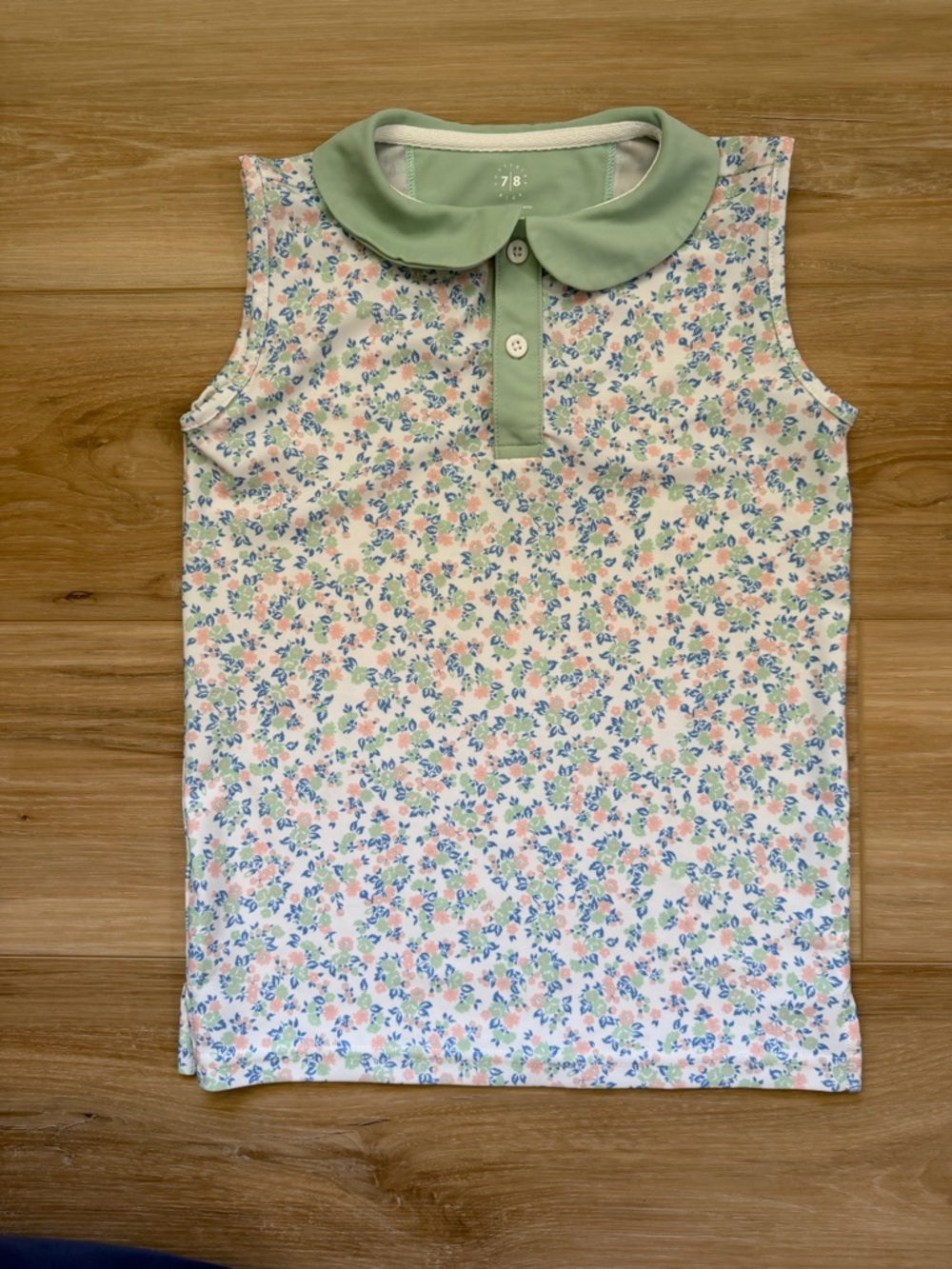 Girls' Floral Sleeveless Polo Tank with Mint Green Collar